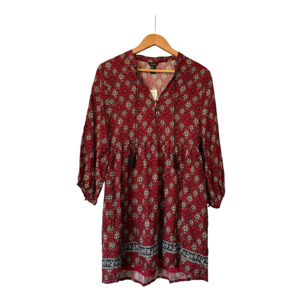 NWT Women's Forever 21 Boho Dress Burgundy Black Pattern Size S